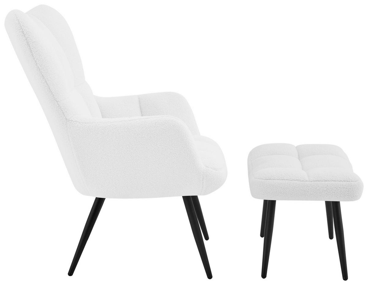 Ohrensessel Hanoi Webstoff Weiß, B: 71 cm - Schwarz/Weiß, MODERN, Textil/Metall (71/98/83cm)