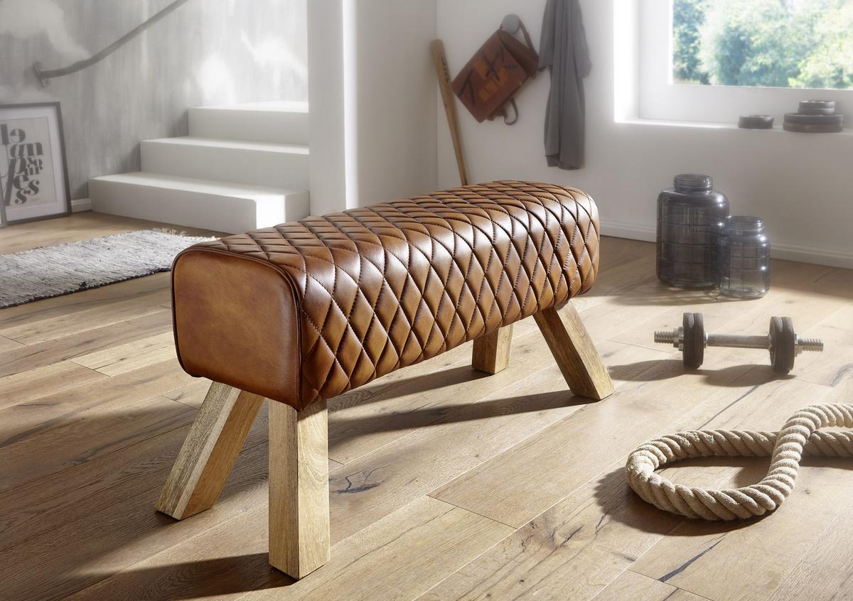 Garderobenbank B: 89 Cm Gepolstert Braun - Naturfarben/Braun, MODERN, Leder (89/46/35cm) - MID.YOU
