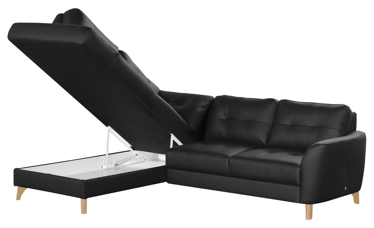 Ecksofa Nordic Schwarz S: 190x236 Cm - Buchefarben/Schwarz, Design, Leder/Textil (190/236cm) - Livetastic