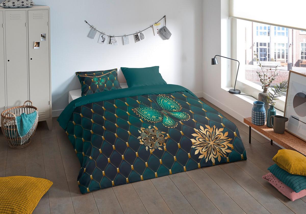 Wendebettwäsche Lavanya Blau Petrol 135x200 cm - Blau/Petrol, KONVENTIONELL, Textil (135/200cm)