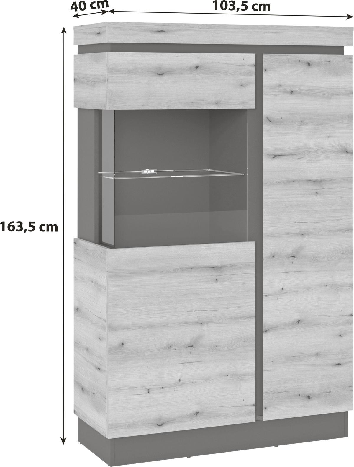 Stapelprogramm Corte Grau/Eiche Dekor B: 324,5 cm - Eichefarben/Grau, Trend, Glas/Holzwerkstoff (324,5/200,5/40cm)