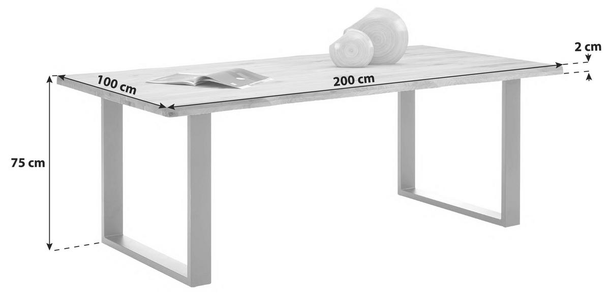 Étkezőasztal Wood 200 - natúr/fekete, Konventionell, fém/fa (200/75/100cm) - James Wood