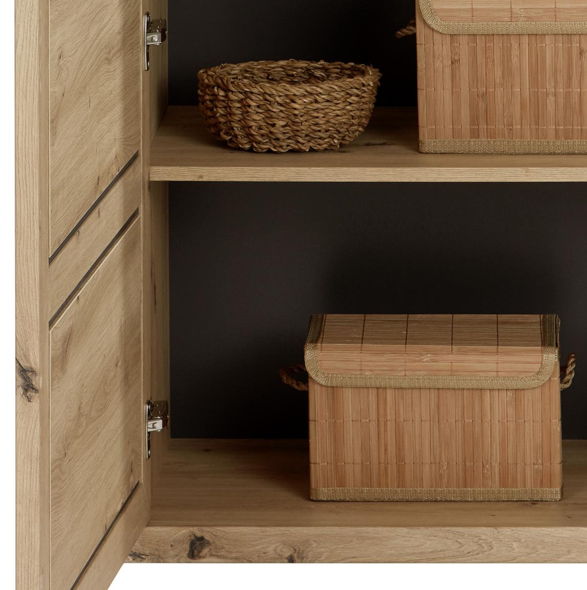 Vitrine Harvey B: 64,2 cm, Eiche Dekor/Anthrazit - Eichefarben/Anthrazit, LIFESTYLE, Glas/Holzwerkstoff (64,2/209,2/43cm)
