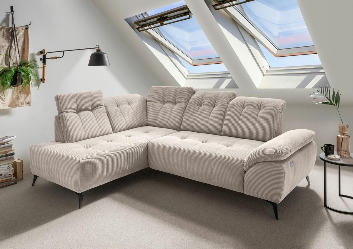 Ecksofa Fiore, Beige S: 200x272 cm - Beige/Schwarz, MODERN, Textil (200/272cm) - Livetastic