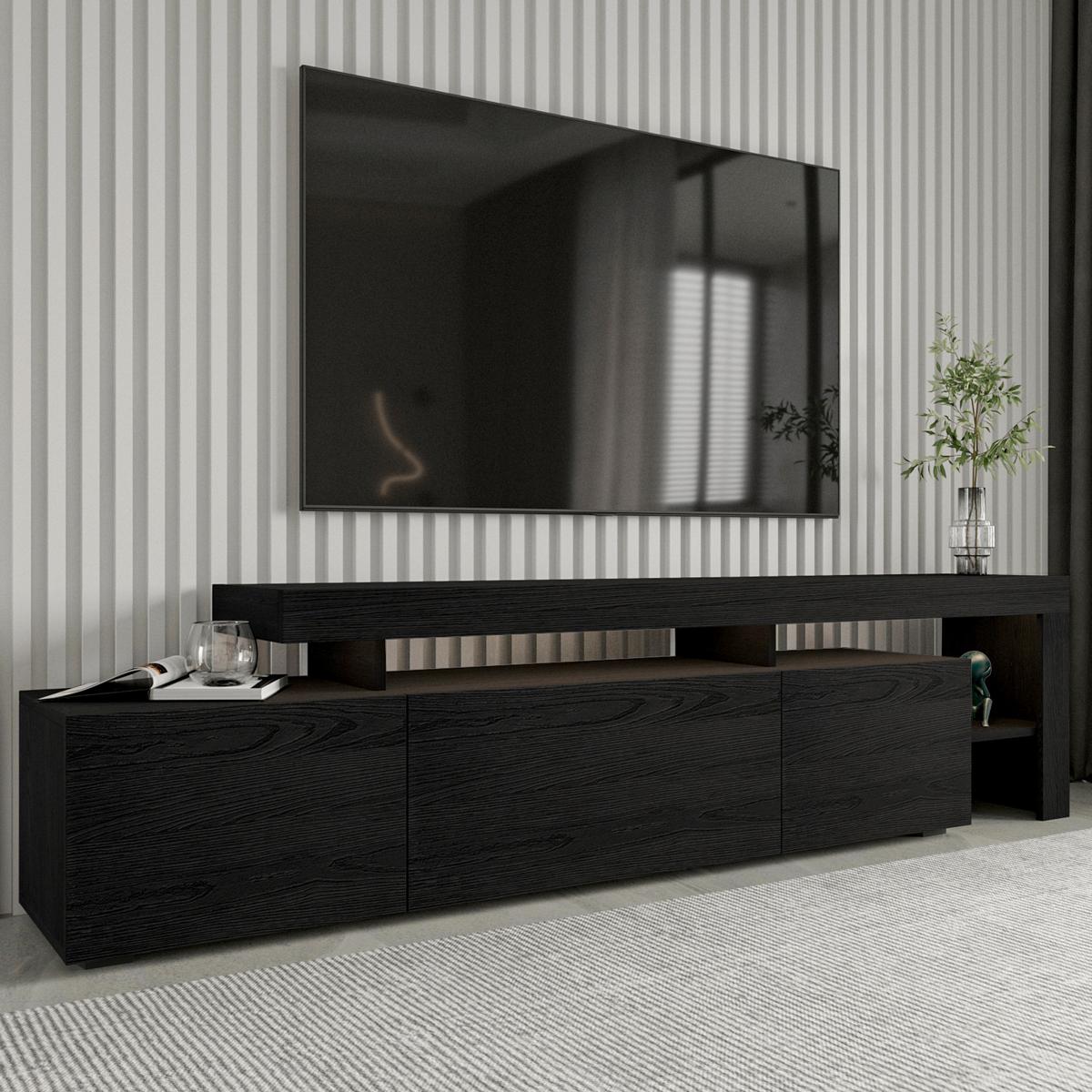 Lowboard Beliz, Schwarz B: 192 cm - Schwarz, Design, Holzwerkstoff (192/53/37cm) - Livetastic