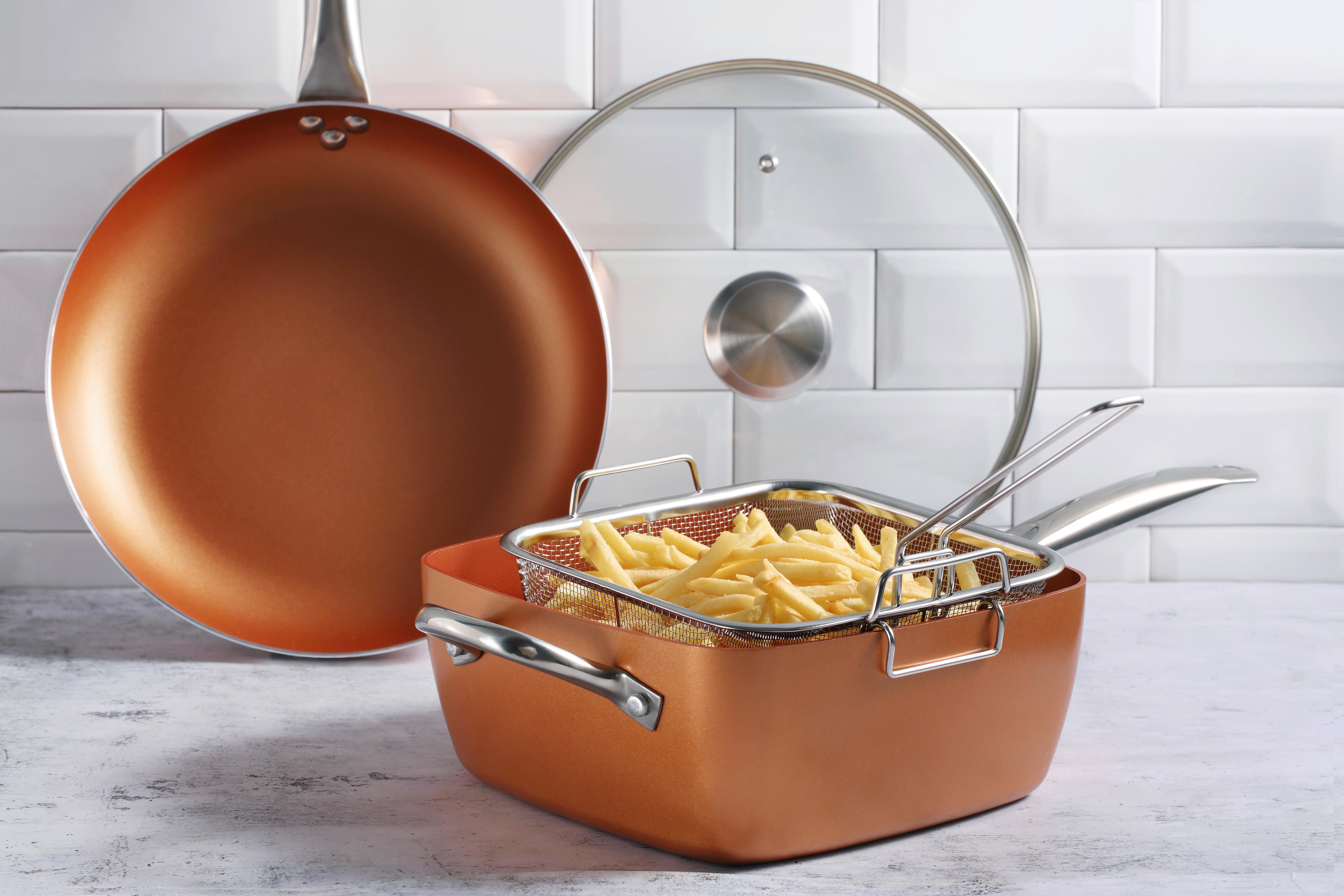 Pfanne Optimum Copper D/h: 24/ 9,5cm Edelstahl + Dampfablass - Transparent/Kupferfarben, Basics, Glas/Metall (24/24/9.5cm)
