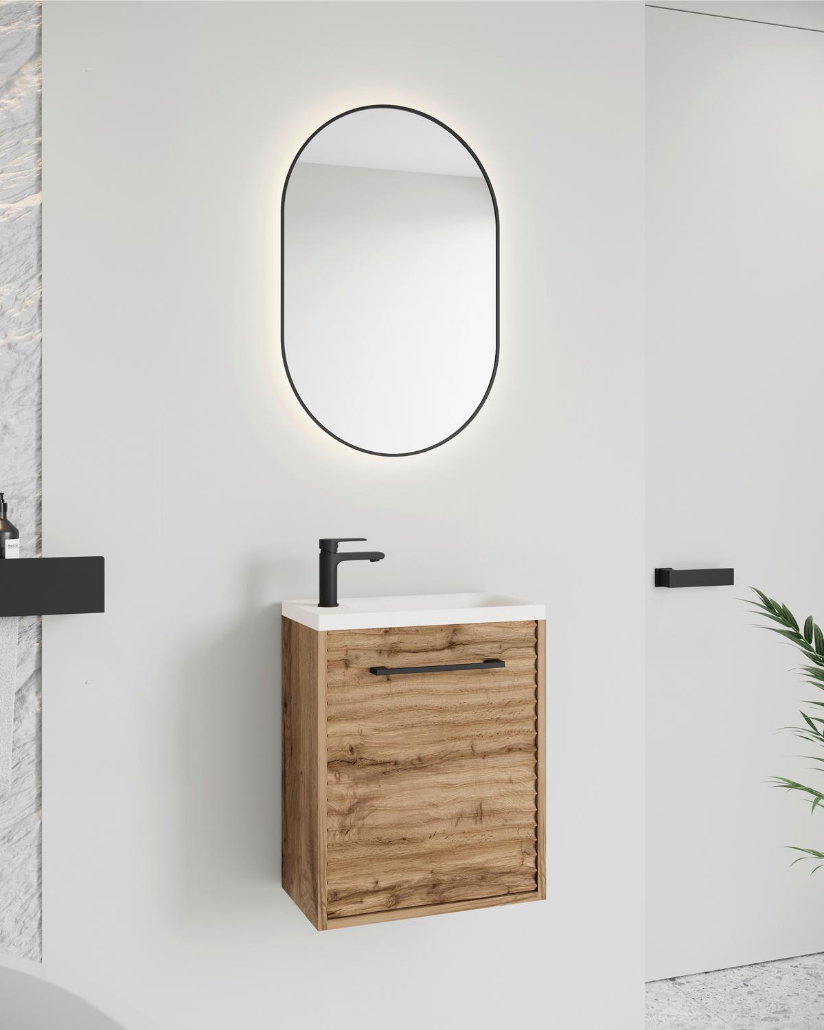 Waschbeckunterschrank B: 40 cm, Eiche Wotan - Eiche Wotan/Weiß, Basics, Keramik/Holzwerkstoff (40/50/22cm) - P & B