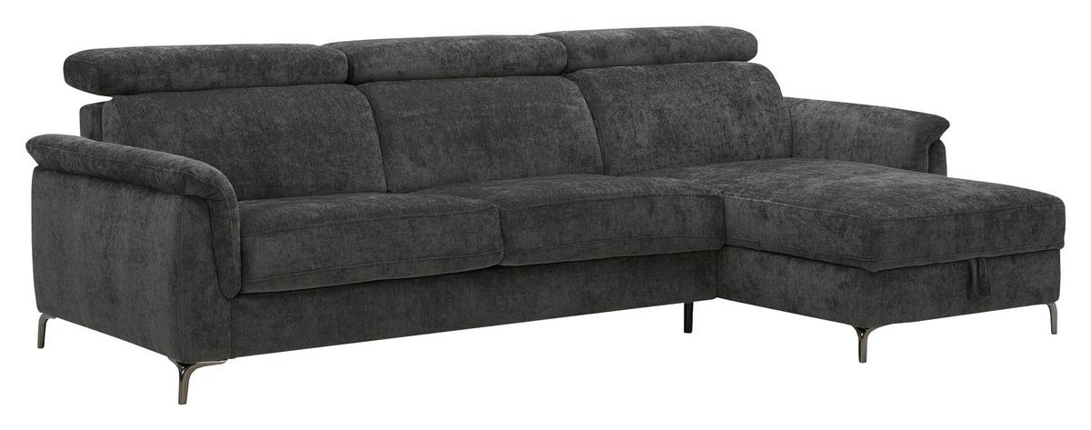 Rohová sedačka POLLA R, pravá, antracitová, matrac z pam.peny - čierna/antracitová, Basics, kov/drevo (281/111cm)