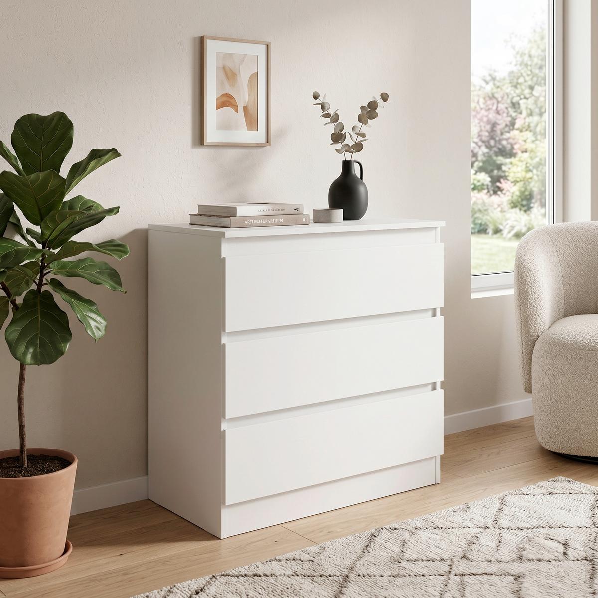 Kommode grifflos 77 cm Mara, weiß - Weiß, Trend, Holz (77/80,4/42cm)