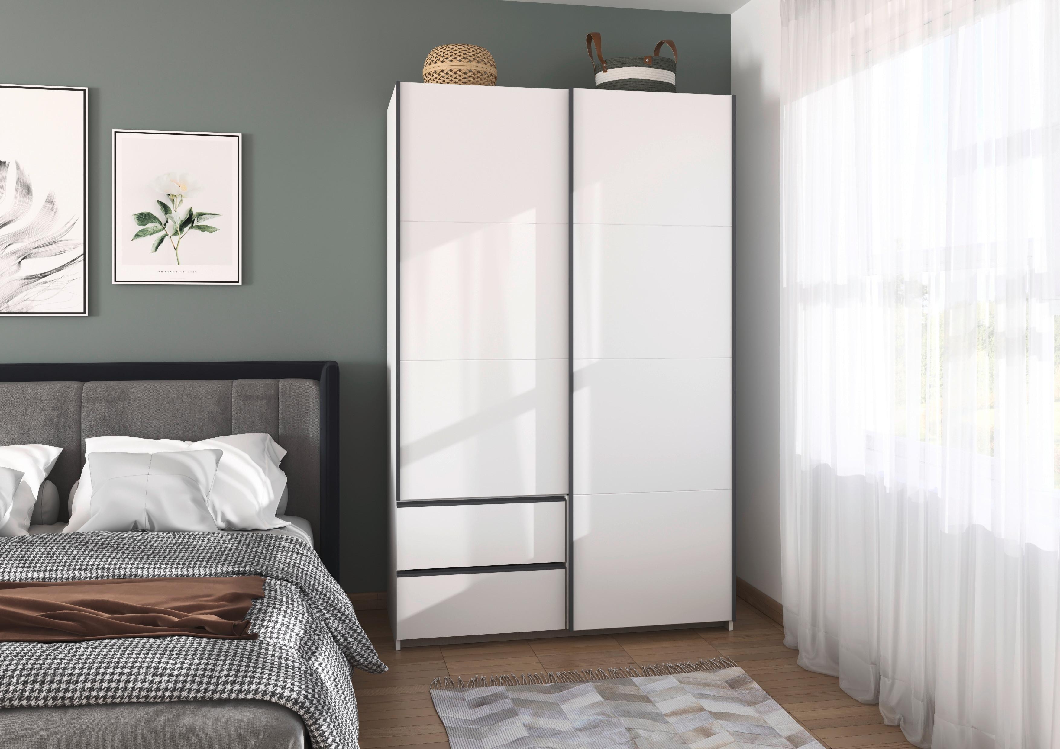 Schwebetürenschrank Stoke Weiß/ Grau B: 131 cm - Weiß, MODERN, Holzwerkstoff (131/210/59cm) - Rauch Möbel