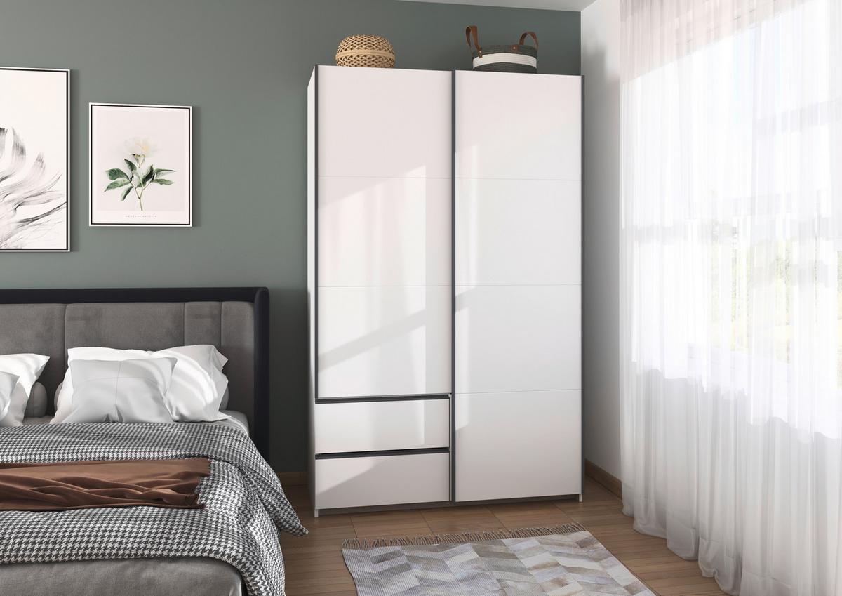 Schwebetürenschrank Stoke Weiß/ Grau B: 131 Cm - Weiß, MODERN, Holzwerkstoff (131/210/59cm) - Rauch Möbel