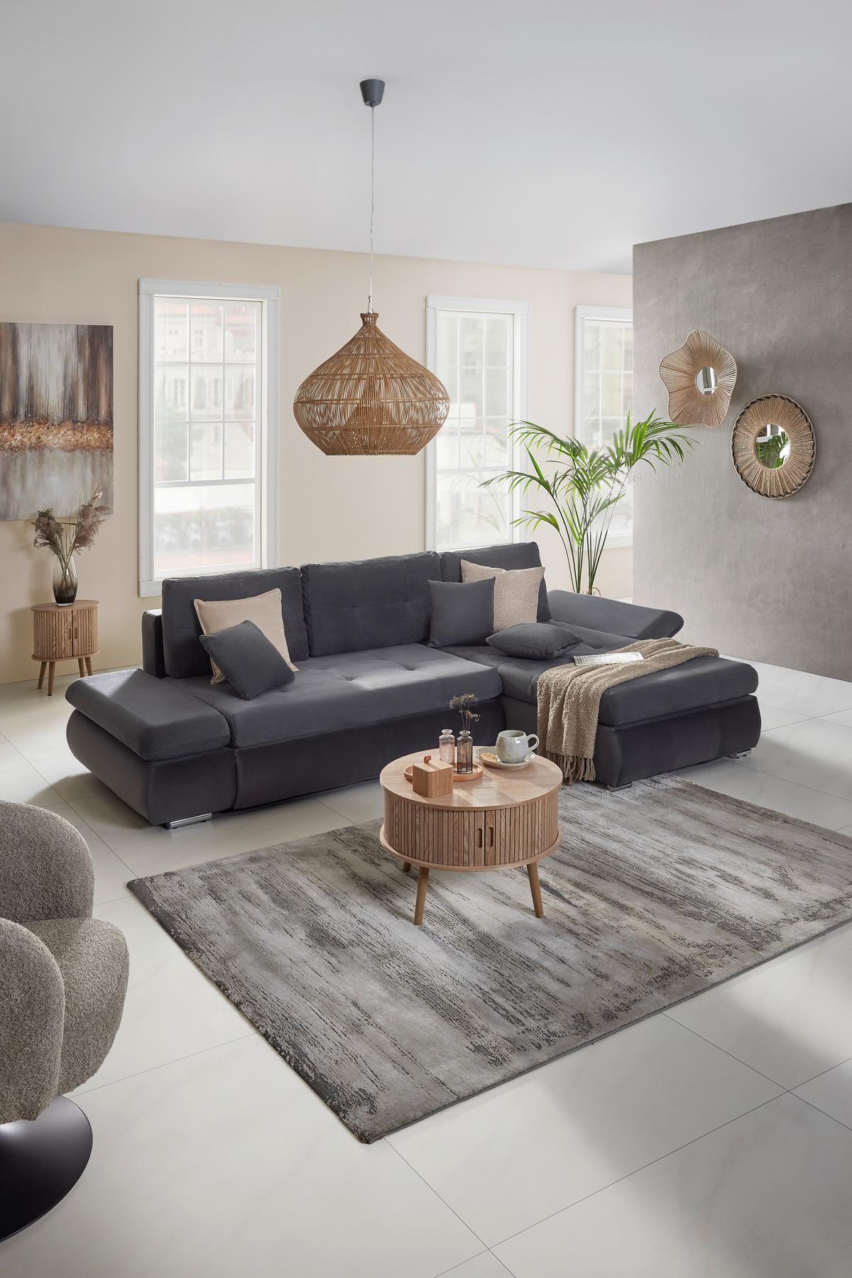 Rohová sedačka ENRICO, oboustranná, antracitová - černá/barvy chromu, Konvenční, kov/textil (303/88/185cm) - Based