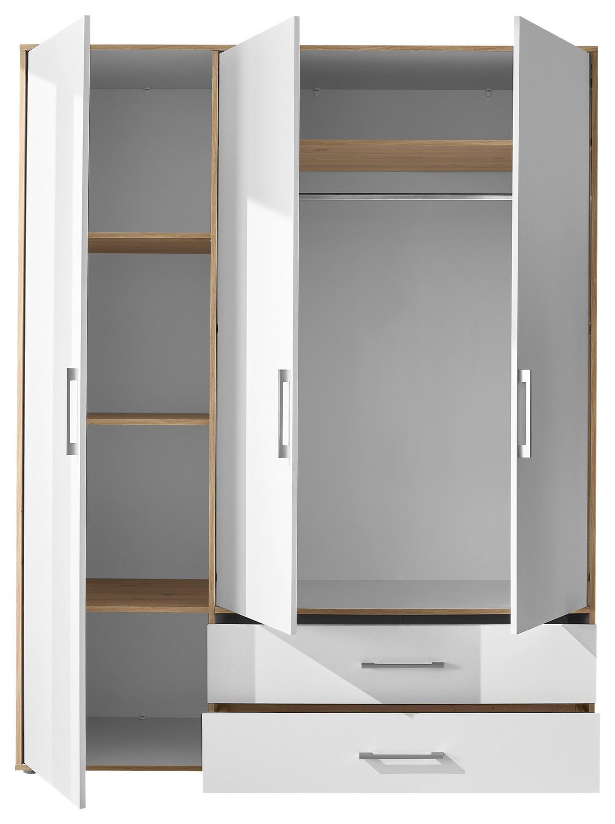 Kleiderschrank 3trg Lembo San Remo/weiß B: 155 Cm - Weiß/Eiche Artisan, Basics, Holzwerkstoff (155/195/60cm)