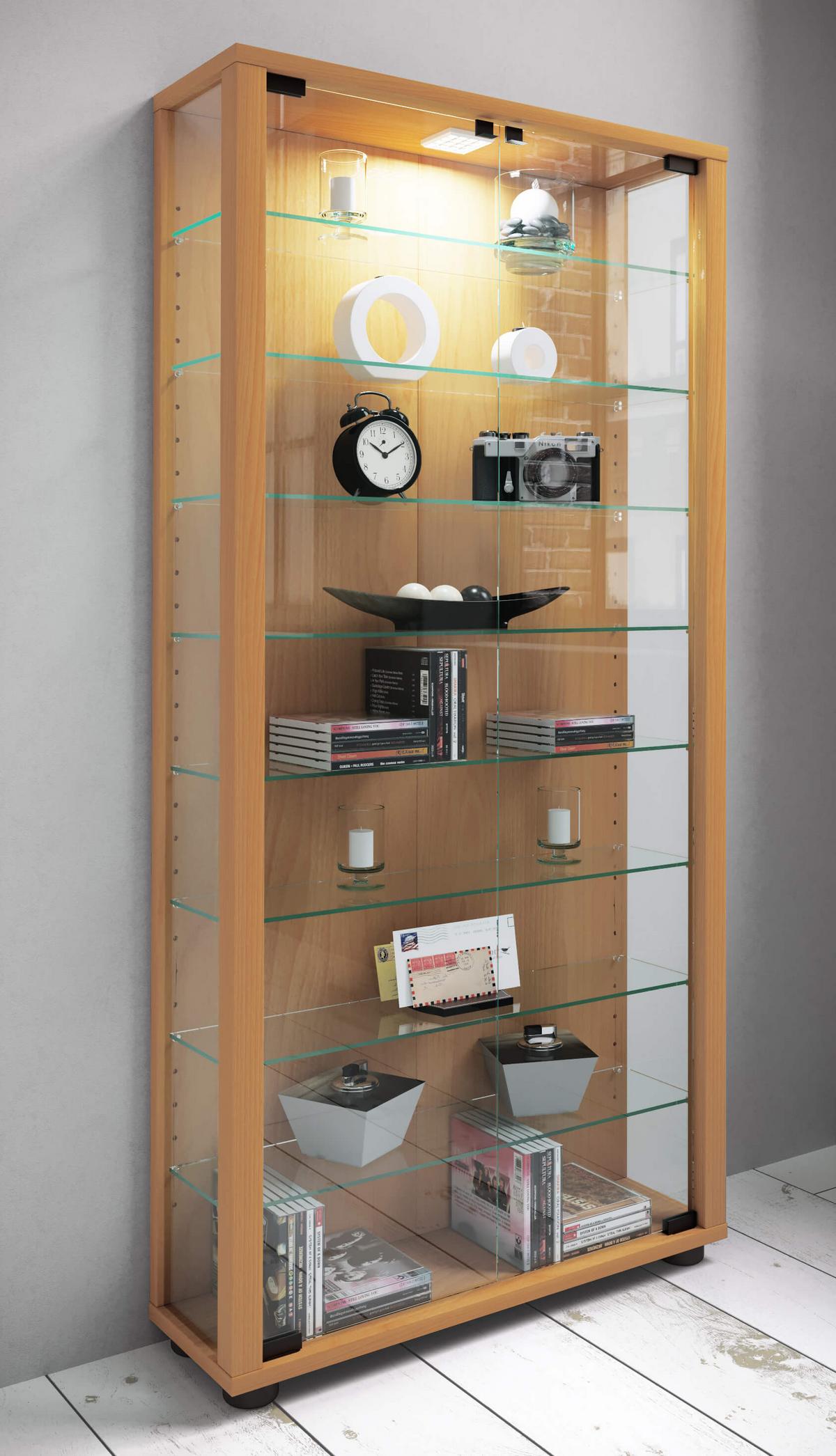 Vitrína, š: 59 cm - černá/barvy buku, Design, kompozitní dřevo/plast (59/114/18cm) - MID.YOU