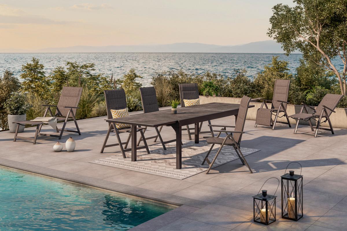 Sonnenliege Verena New Metall/Textil verstellbar - Dunkelgrau, MODERN, Textil/Metall (70/103/146cm) - Beldano