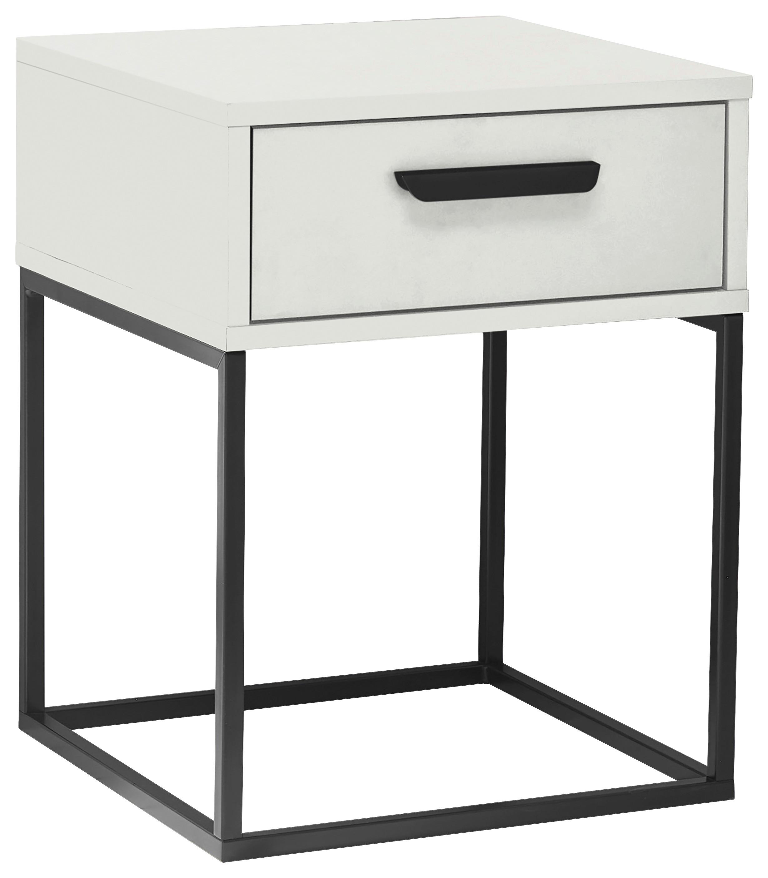 Noční stolek SUNA 1 zásuvka dekor bílá - bílá/černá, Moderní, kov/kompozitní dřevo (40/52/38,5cm)