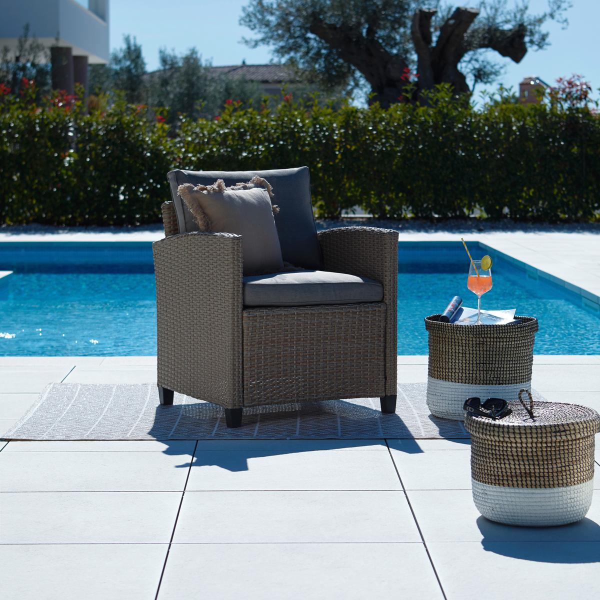 Loungesessel Porto In Rattan-Optik Mit Kissen - Braun/Grau, MODERN, Kunststoff/Textil (65/67/73cm) - Ondega