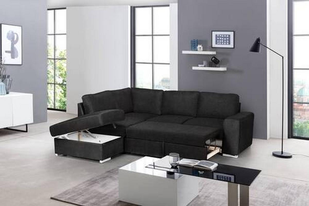 Ecksofa Mit Schlaffunktion Eddi Inkl. Bettkasten Anthrazit - Chromfarben/Anthrazit, KONVENTIONELL, Textil (213/248cm) - MID.YOU