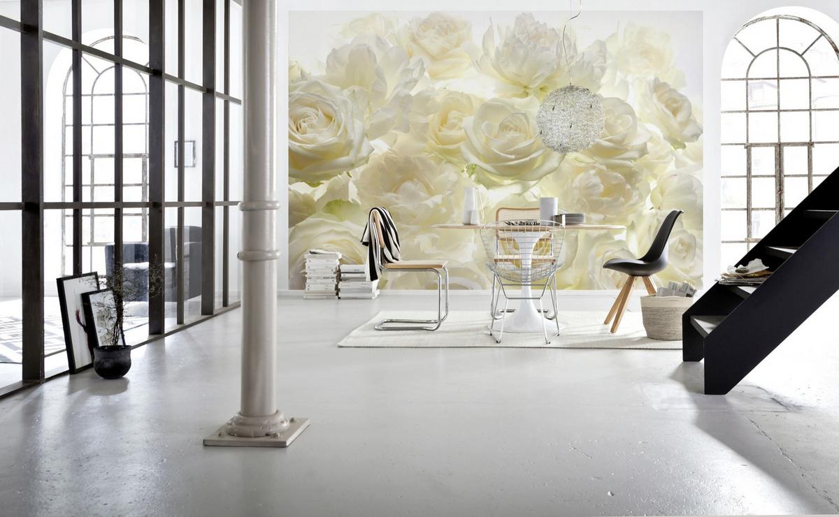 Vliestapete Rose - Champagner/Weiß, Natur, Papier (368/248cm)