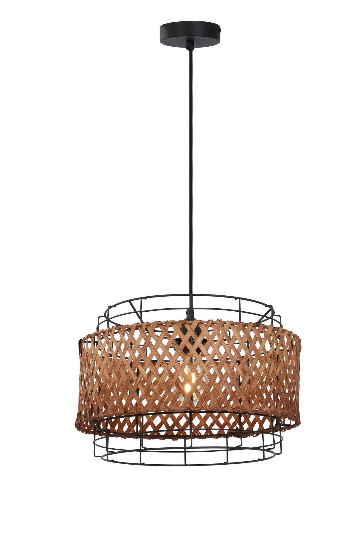Hängeleuchte H: 120 cm 1-Flammig mit Bambus - Dunkelbraun/Schwarz, Basics, Naturmaterialien/Metall (35/120cm) - Globo