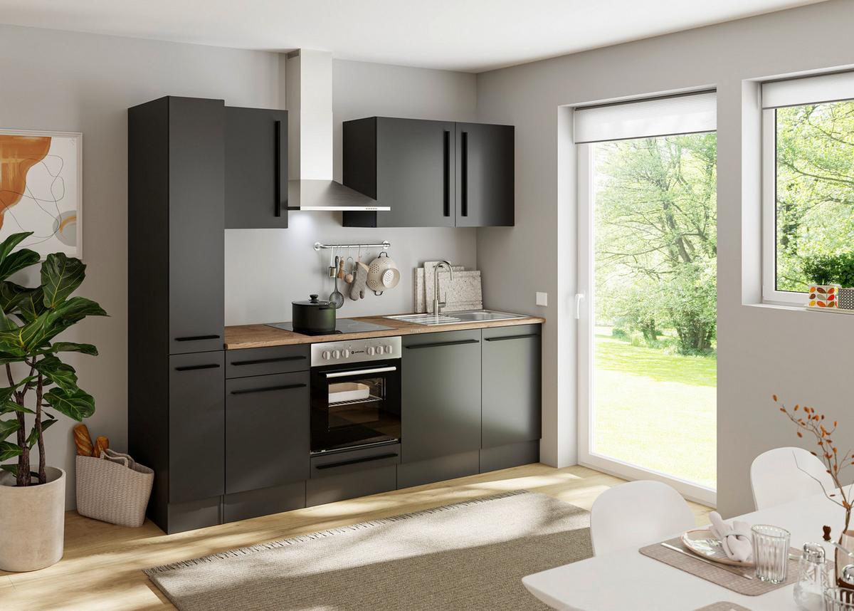 Küchenblock Jazz 8 250 Schwarz B: 250 cm - Eichefarben/Schwarz, LIFESTYLE, Holzwerkstoff (250cm) - P & B