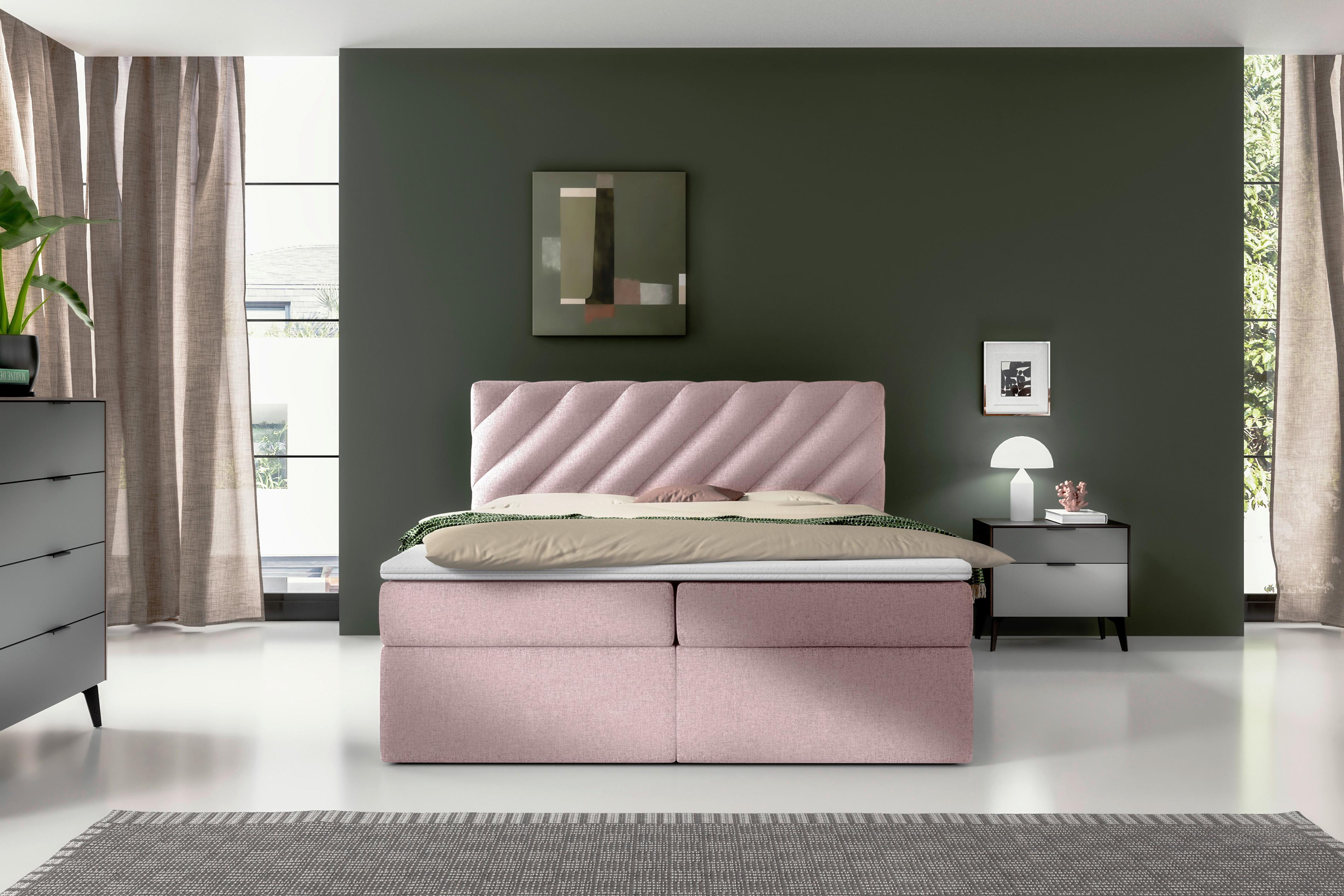 Boxspringbett Mit Topper Rosa 180x200 Cm Gusto - Beige/Schwarz, MODERN, Textil (180/200cm) - MID.YOU