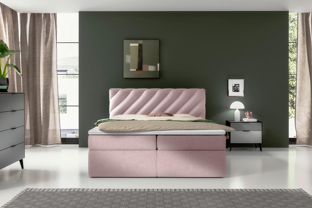 Boxspringbett Mit Topper Rosa 180x200 Cm Gusto - Beige/Schwarz, MODERN, Textil (180/200cm) - MID.YOU