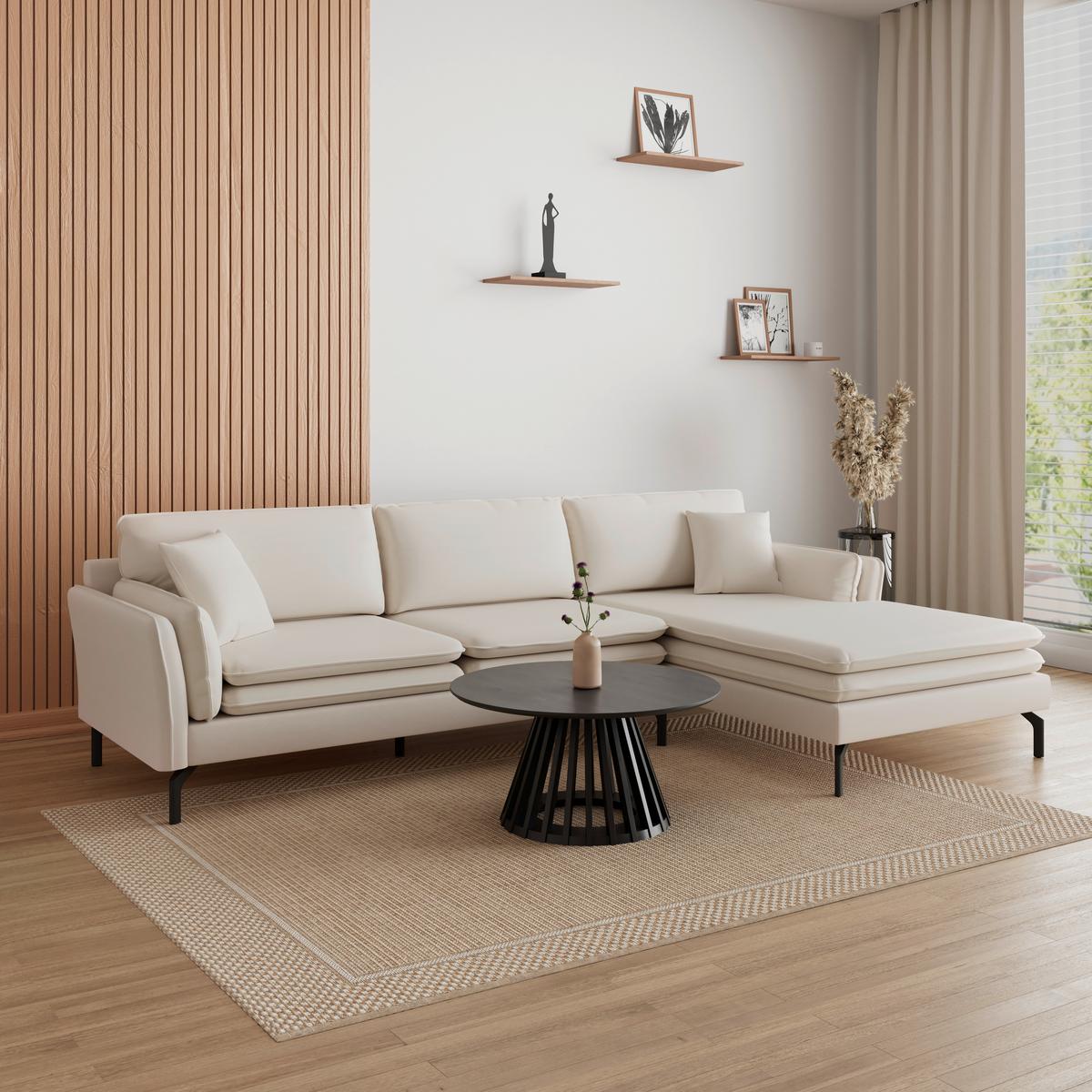 Rohová sedačka LANI, přírodní barvy - černá/přírodní barvy, Moderní, kov/dřevo (296/86/170cm) - Bessagi Home
