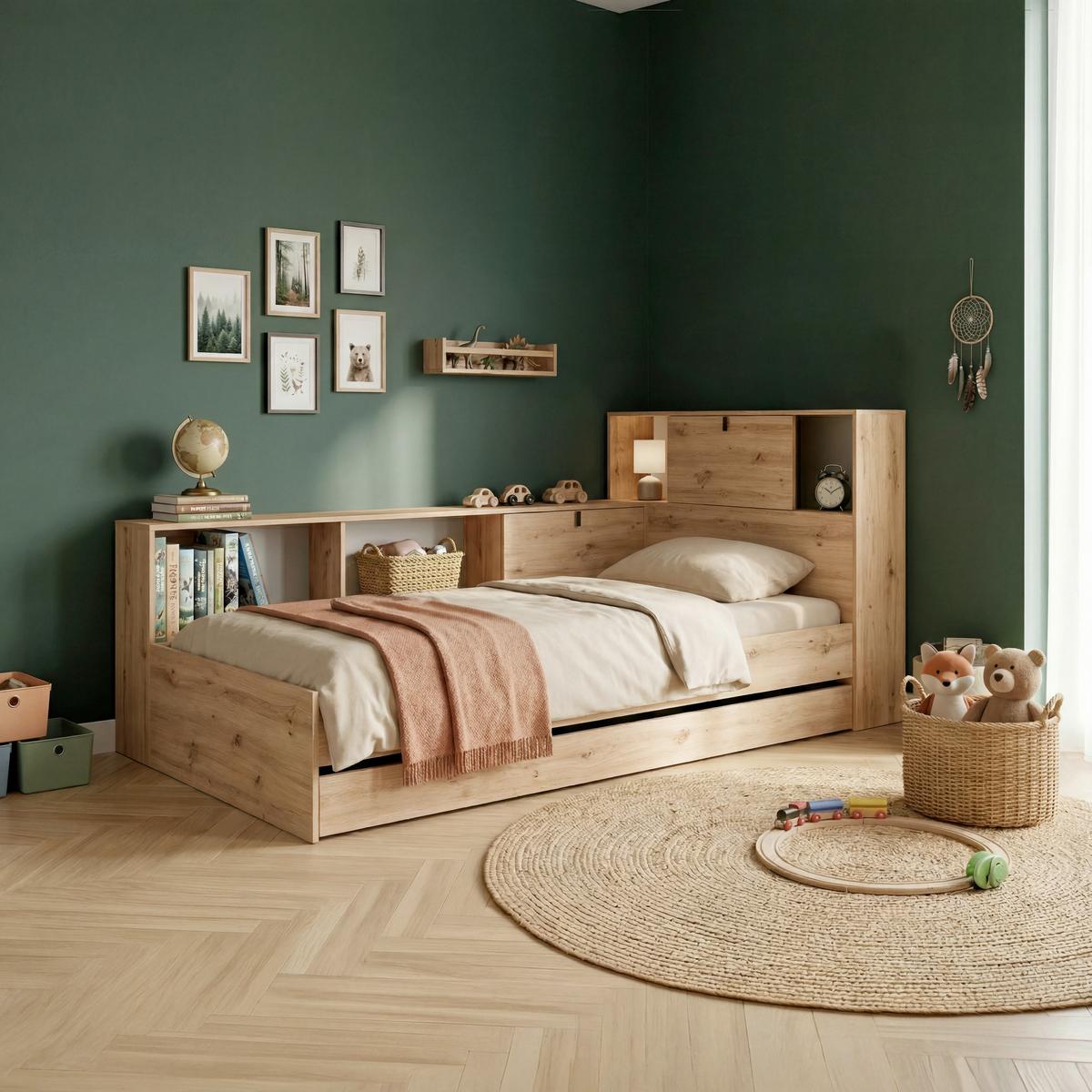 Stauraumbett VIVO 90x200 cm - Eiche Artisan, Basics, Holzwerkstoff (90/200cm)