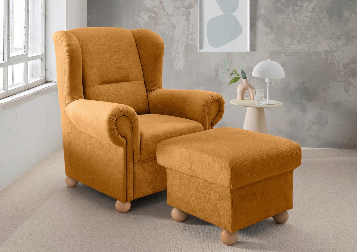 Ohrensessel Torello Goldfarben B: 92cm - Wildeiche/Goldfarben, KONVENTIONELL, Textil (92/102/89cm) - Livetastic