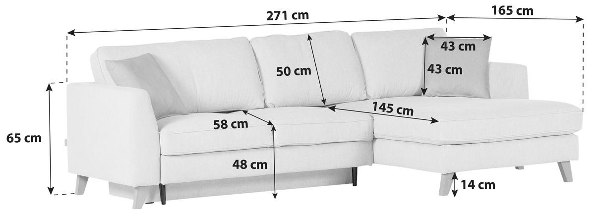 Ecksofa Rimini - Beige/Buchefarben, Design, Textil (271/165cm) - MID.YOU