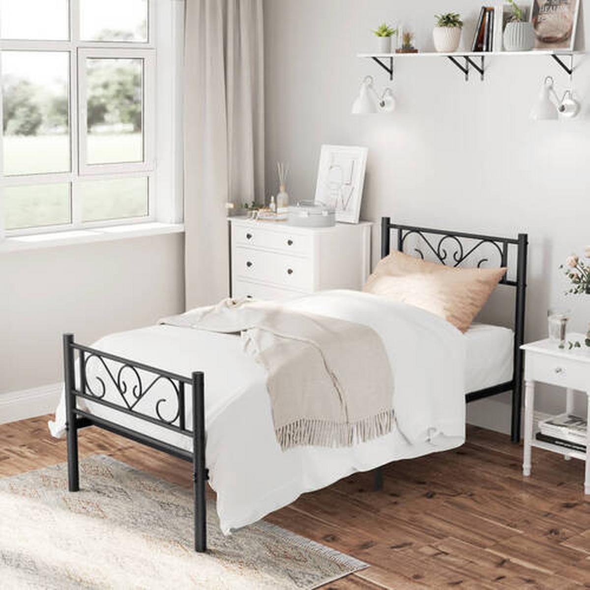 Metallbett Schwarz Lxf: ca. 90x190 cm - Schwarz, ROMANTIK / LANDHAUS, Metall (90/190cm) - Boxxx