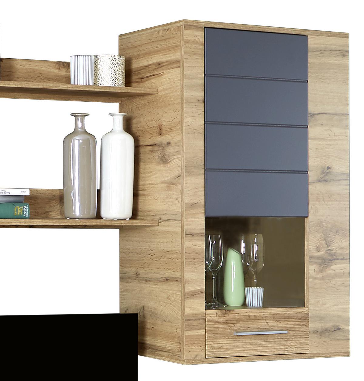 Wohnwand Modern 6-tlg. Mit Led Fargo, Wotan Eiche Dekor/grau - Eichefarben/Grau, MODERN (240/192/38cm)