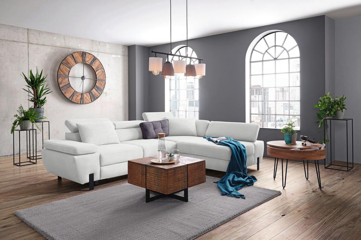 Rohová sedačka MILNA, pravá, écru - čierna/krémová, Modern, kov/drevo (277/90/189cm) - Mömax