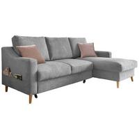 Ecksofa mit Bettkasten Valentina Grau Massiv - Dunkelrosa/Naturfarben, Design, Textil (228/150cm) - MID.YOU
