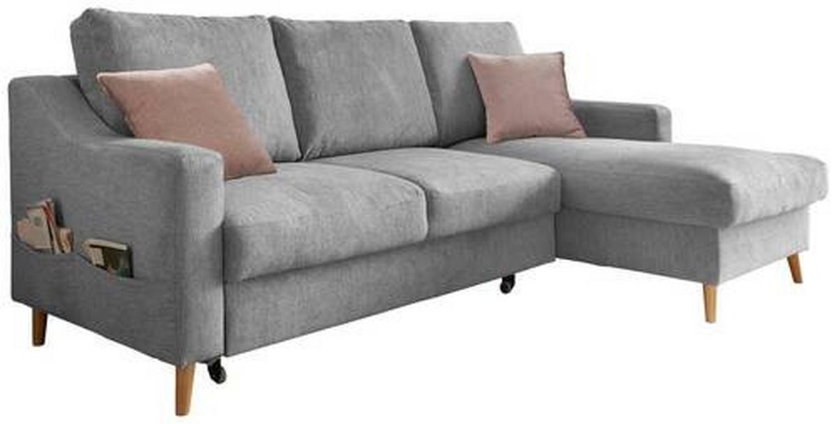 Ecksofa mit Bettkasten Valentina Grau Massiv - Dunkelrosa/Naturfarben, Design, Textil (228/150cm) - MID.YOU