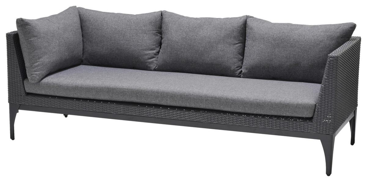 Loungesofa Infinity Aus Kunststoffgeflecht mit Kissen - Anthrazit/Schwarz, Basics, Kunststoff/Metall (227/58/83cm)