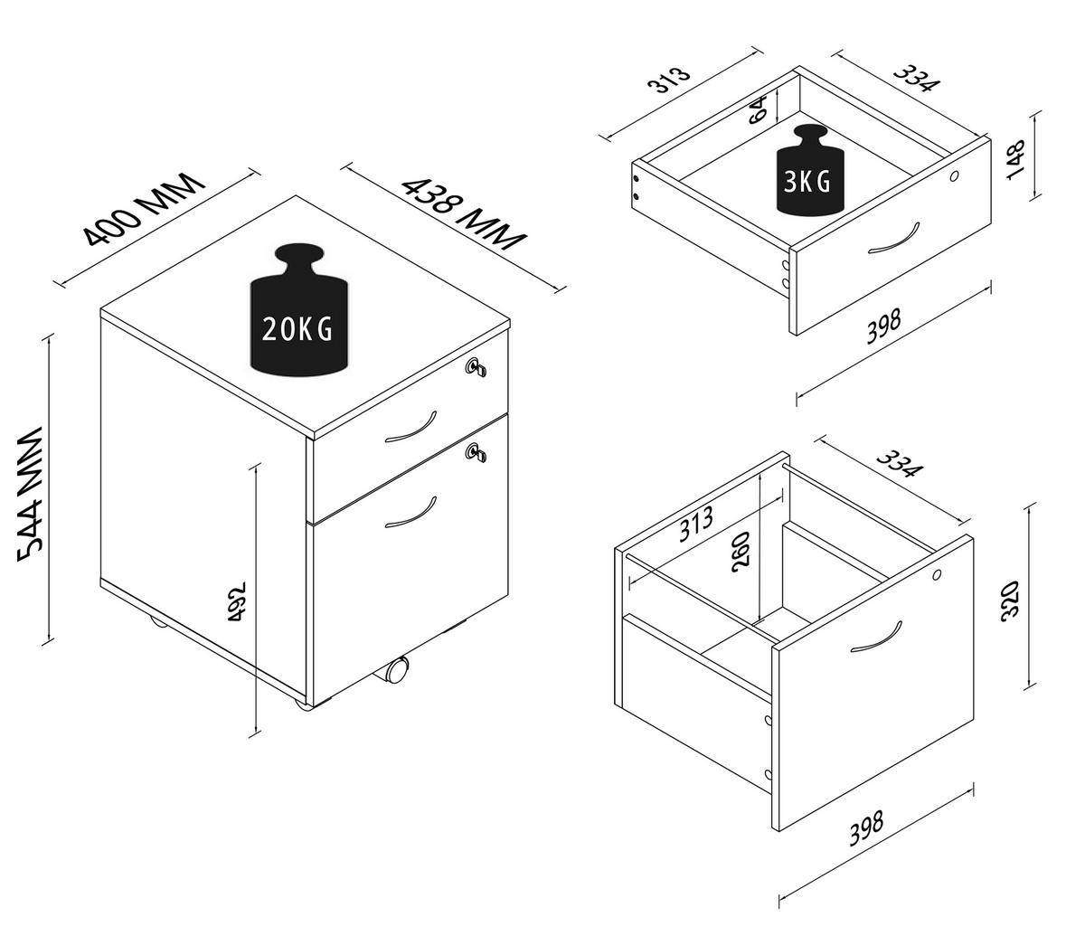 Rollcontainer Baula Eiche B: 40 cm - Eiche dunkel, Design, Holzwerkstoff/Kunststoff (40/54/44cm) - MID.YOU