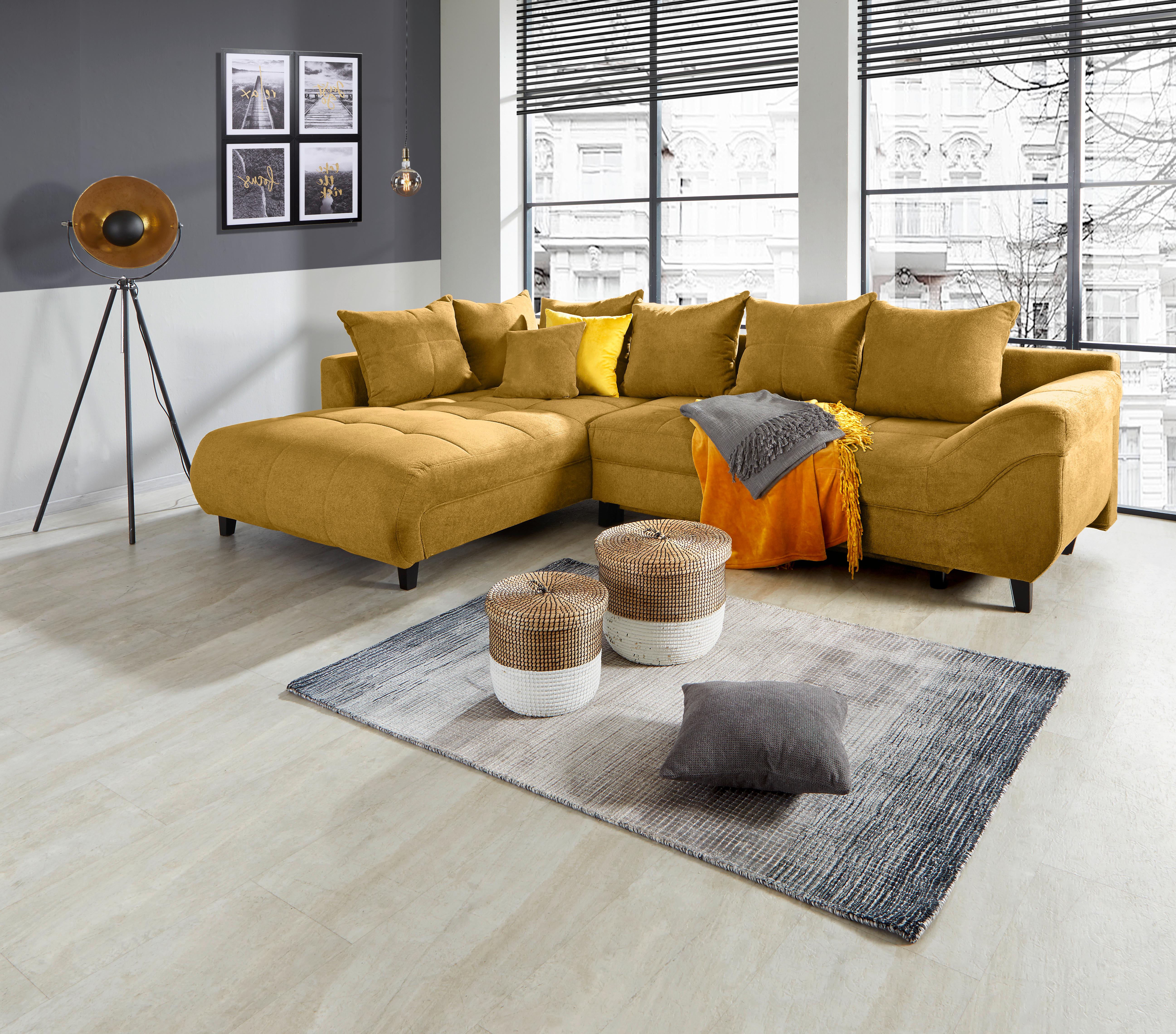 Ecksofa Mendoza - Senfgelb/Schwarz, Design, Textil (197/309cm) - Ondega