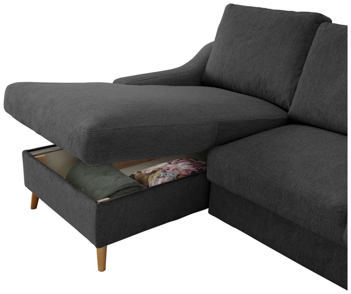 Ecksofa Mit Bettkasten Valentina Schwarz Massiv - Blau/Schwarz, Design, Textil (150/228cm) - MID.YOU