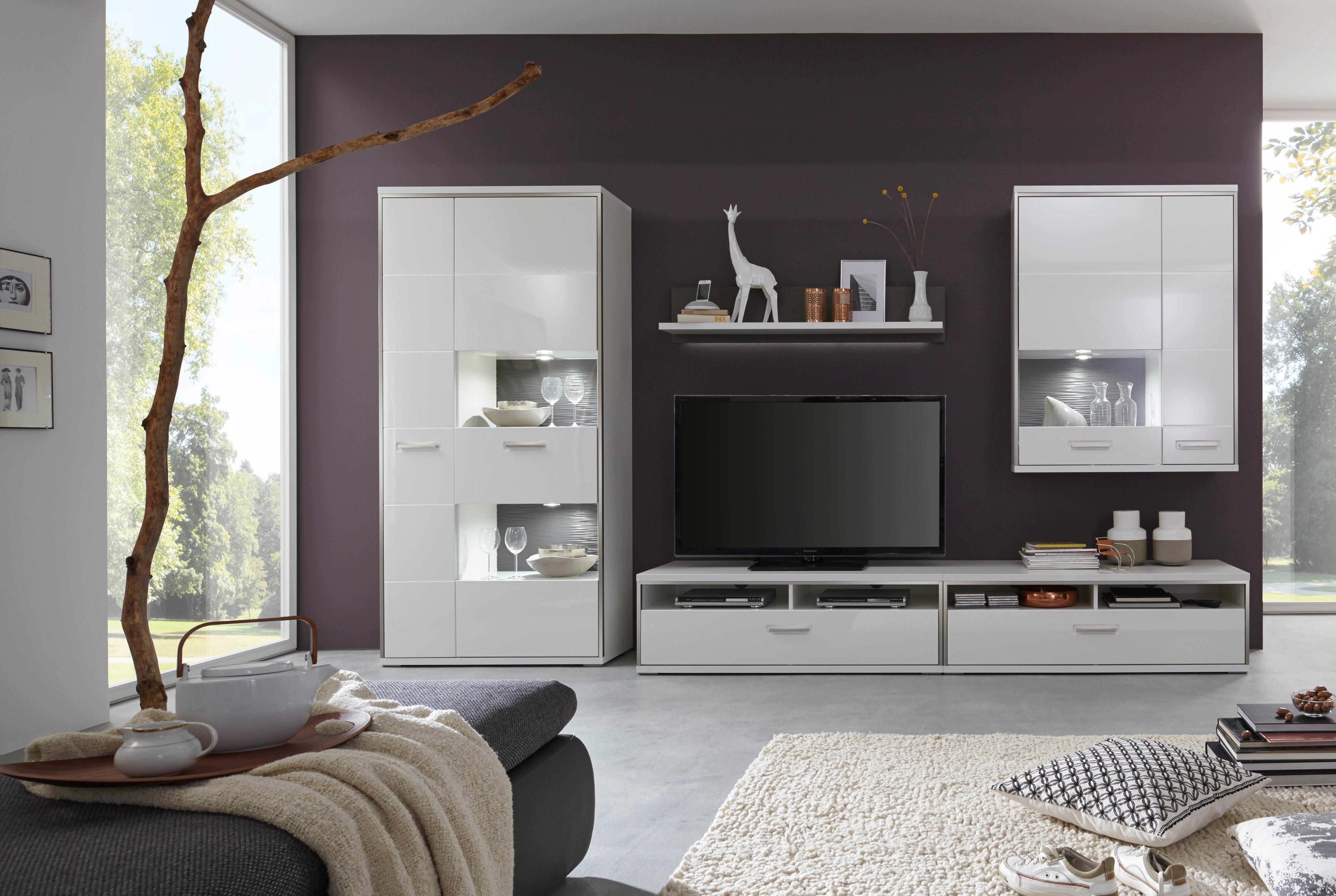 Wandboard Trento B: 124 cm Grau/Weiß - Weiß Hochglanz/Grau, Design, Holzwerkstoff (124/25/22cm) - Livetastic
