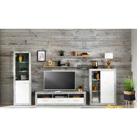 Wohnkombination 5 -Teilig. mit Led Malta 7, Betonoptik/Weiß - Weiß/Grau, MODERN, Glas/Holzwerkstoff (345/197/42cm)