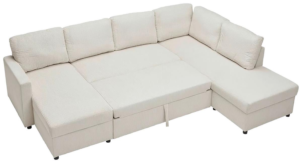 Sedací souprava MARTINA U, pravá, béžový manšestr - černá/béžová, Moderní, kov/dřevo (146/276/204cm) - Mömax