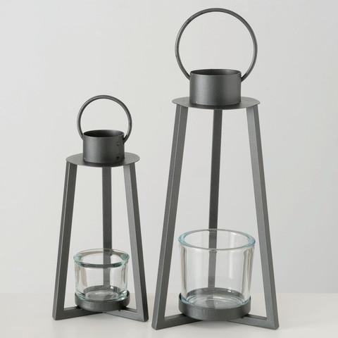 Windlicht Metall/glas Grau Ø 21 Cm - Grau, MODERN, Glas/Metall (21/21/41cm)