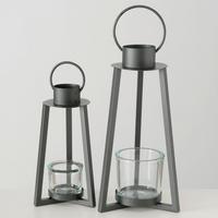 Windlicht Metall/glas Grau Ø 21 Cm - Grau, MODERN, Glas/Metall (21/21/41cm)