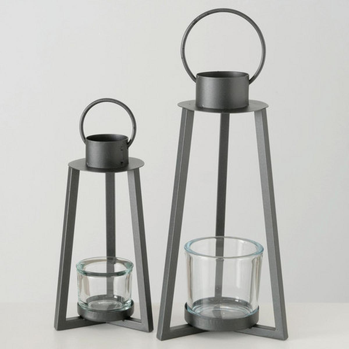 Windlicht Metall/glas Grau Ø 21 Cm - Grau, MODERN, Glas/Metall (21/21/41cm)