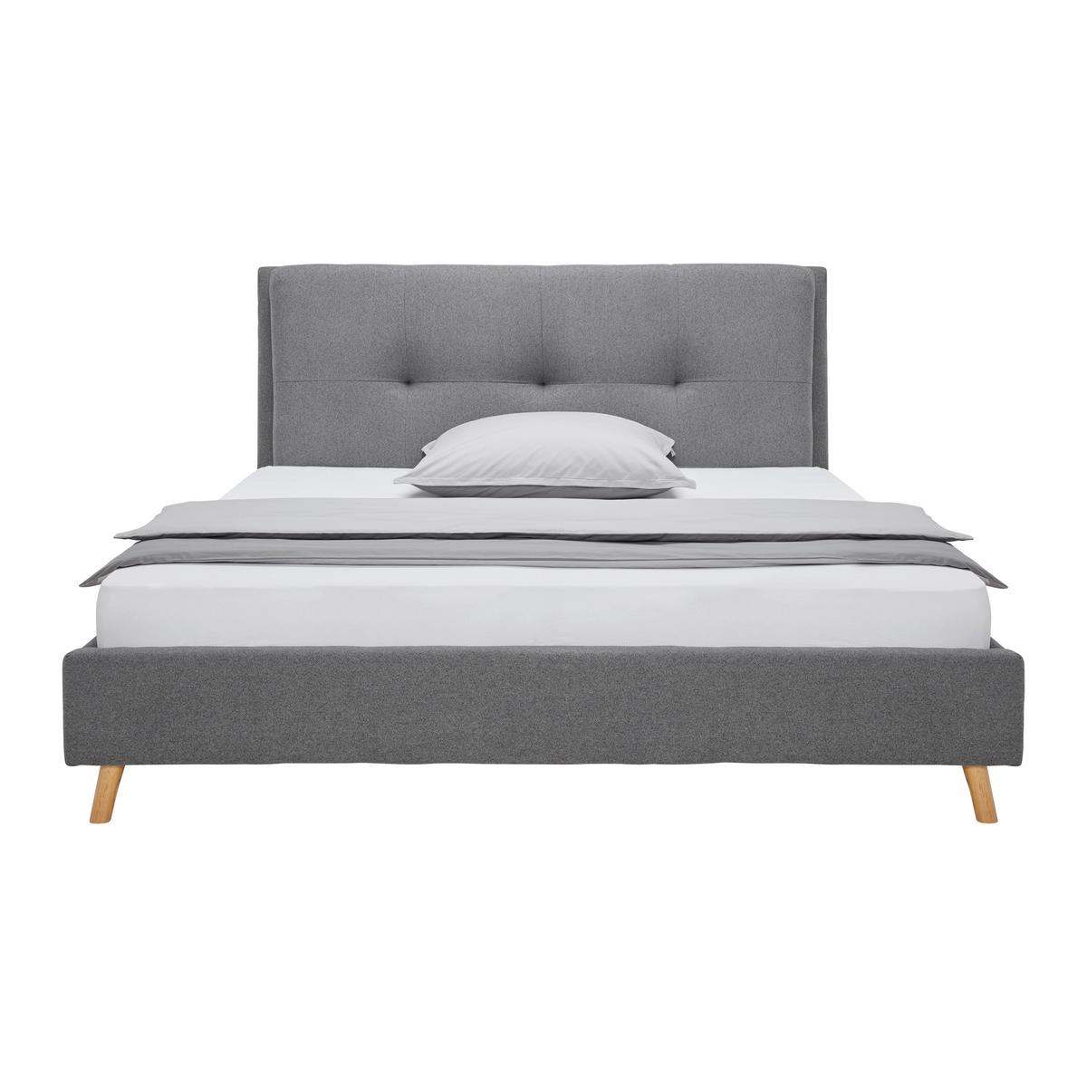 Nízka čalúnená posteľ CAMILLA 180x200 cm, sivá - sivá/prírodná farba, Modern, drevo/textil (180/200cm) - Bessagi Home