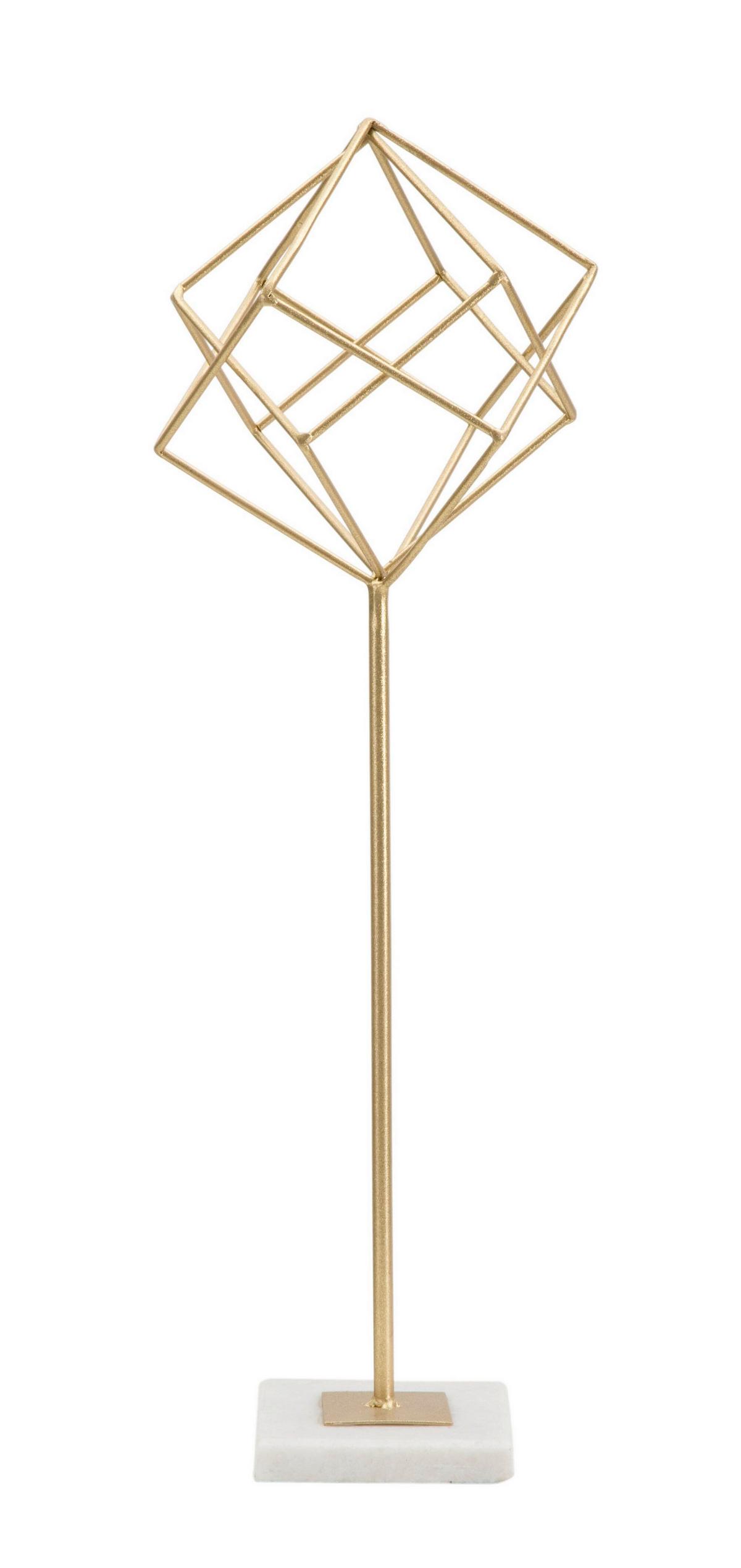 Skulptur Decor Cube Weiß, Goldfarben, H: 52,5 Cm - Goldfarben/Weiß, Basics, Stein/Metall (16/52.5/18cm)