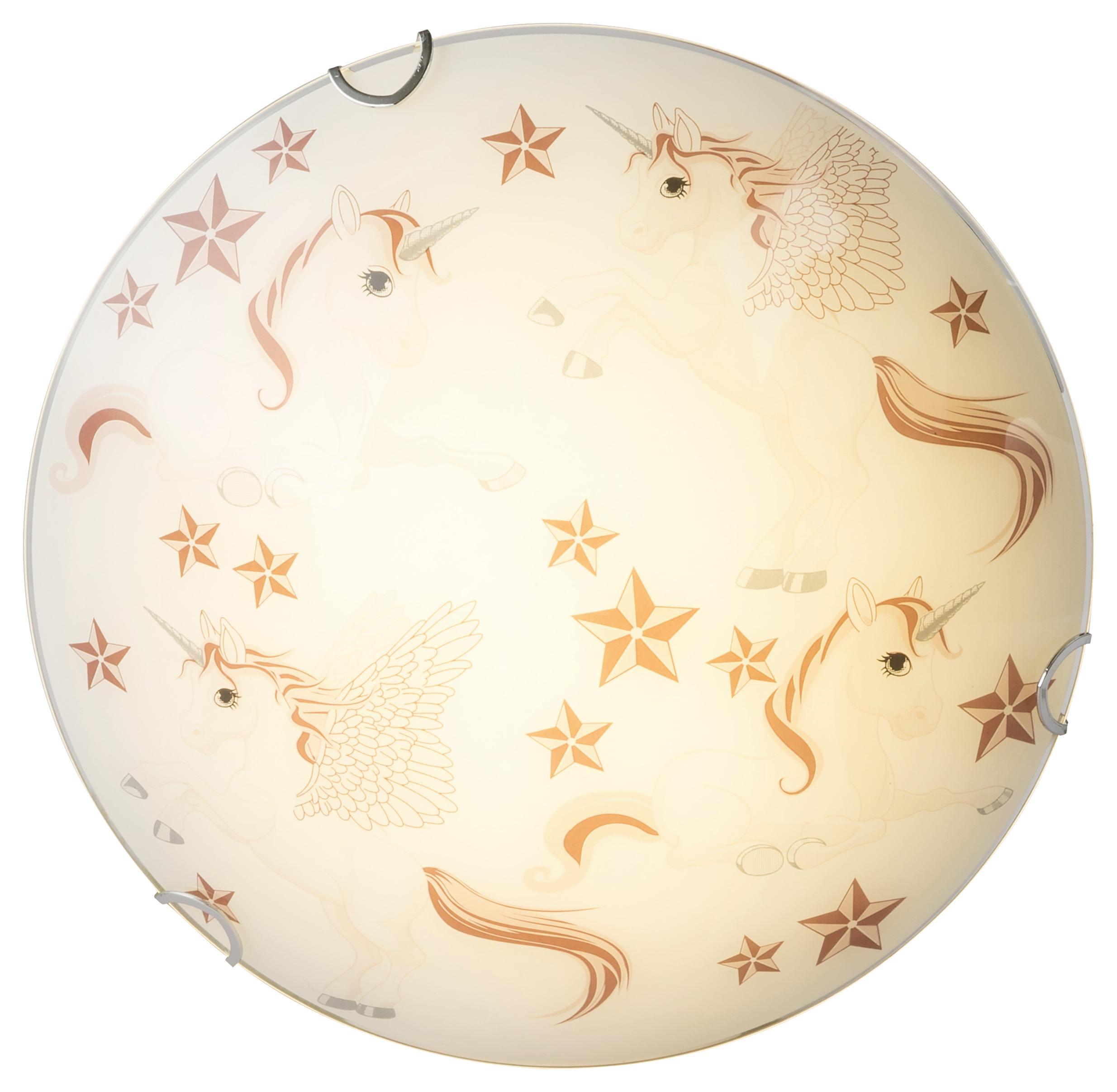 LED-Deckenleuchte Natalie Ø 30 cm mit Einhorn-Motiv - Rosa/Weiß, Basics, Glas/Metall (30/8,5cm) - Globo