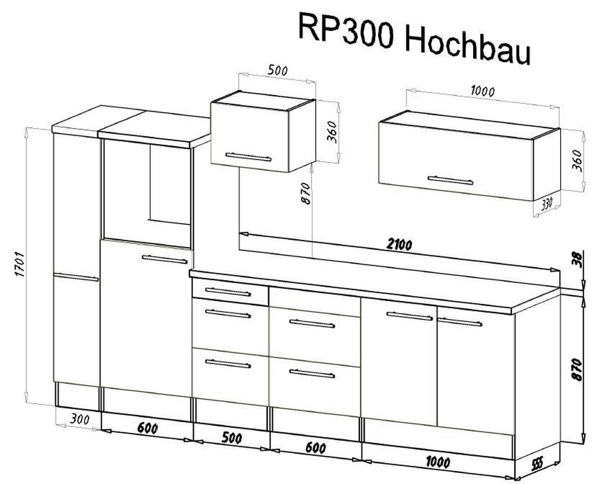 Küchenzeile mit Geräten 300 cm Grau Hochglanz/Weiß - Weiß/Grau, KONVENTIONELL, Holzwerkstoff (300cm) - Respekta
